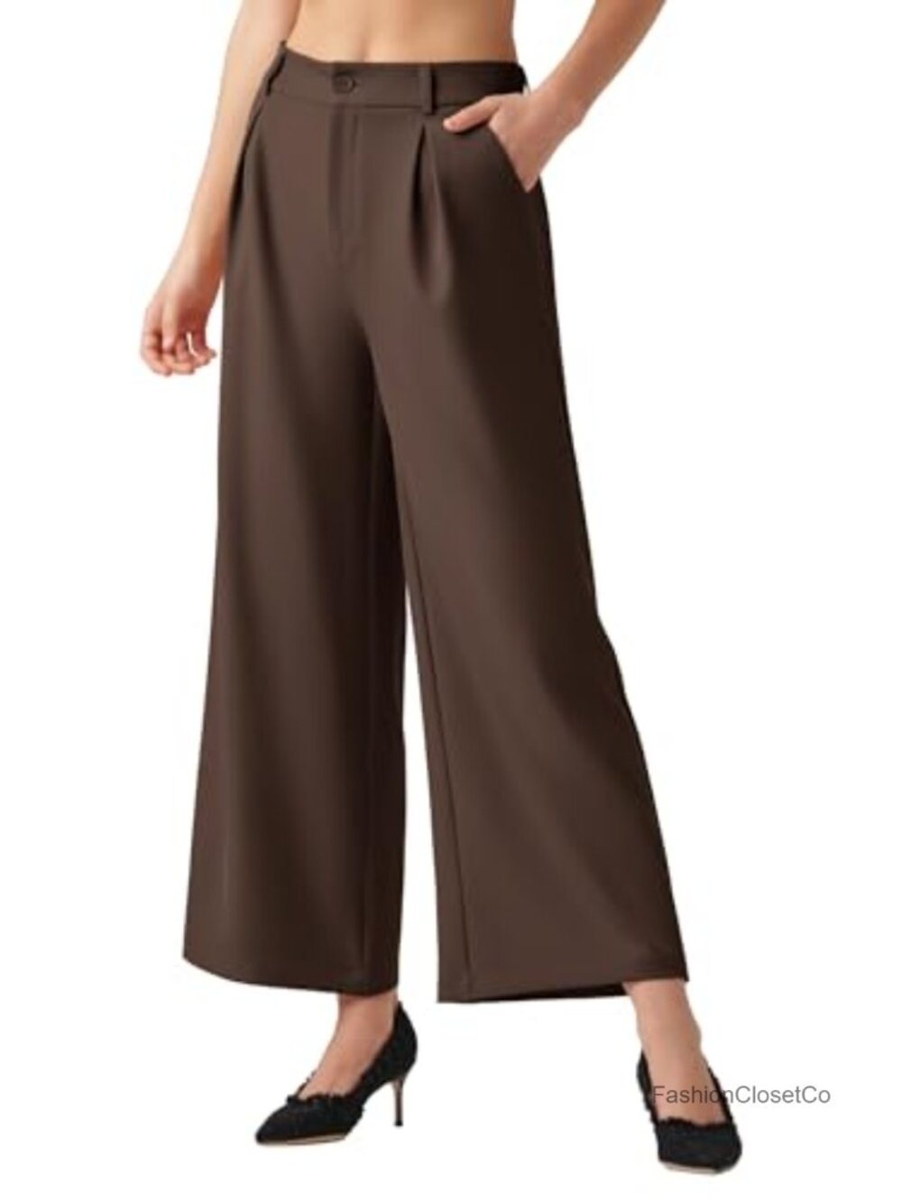 High Waisted Wide Leg Palazzo Pants with Pockets, Work Dress Pants